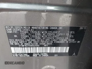 2013 Toyota RAV4 XLE with VIN 2T3WFREV4DW054646, listed as a IAAI auction lot 42014698 with 91,828 mi miles. Bid and sale history available at carsss.com. Image 9.