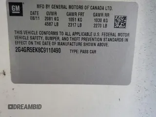 2012 Buick Regal with VIN 2G4GR5EK8C9110490, listed as a Copart auction lot 65375225 with 88,771 mi miles and Clean title. Bid and sale history available at DreamBid. Image 12.