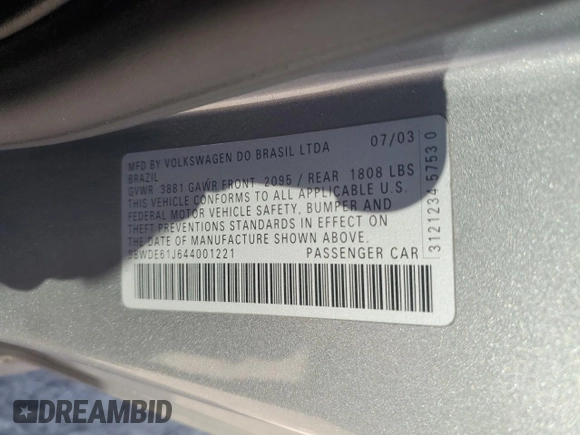 2004 Volkswagen GTI 1.8T z VIN 9BWDE61J644001221, wystawiony jako Copart lot #77111844 z przebiegiem 187 975 mil mil oraz Szkoda całkowita • Salvage title. Historia ofert i sprzedaży dostępna na DreamBid. Obrazek 13.