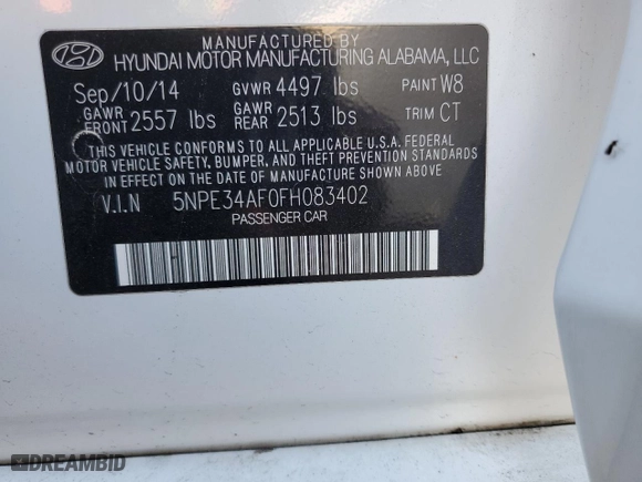 2015 Hyundai Sonata 2.4L Limited with VIN 5NPE34AF0FH083402, listed as a Copart auction lot 47427585 with 74,886 mi miles and Salvage Title. Bid and sale history available at carsss.com. Image 12.