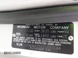 2001 Hyundai Elantra GLS with VIN KMHDN45DX1U093184, listed as a IAAI auction lot 42209309 with 84,785 mi miles and . Bid and sale history available at DreamBid. Image 9.