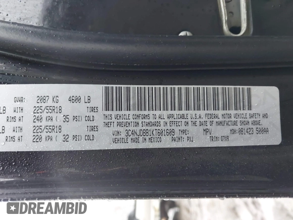 2019 Jeep Compass Latitude with VIN 3C4NJDBB1KT601609, listed as a IAAI auction lot 41931381 with Not provided miles and . Bid and sale history available at DreamBid. Image 9.