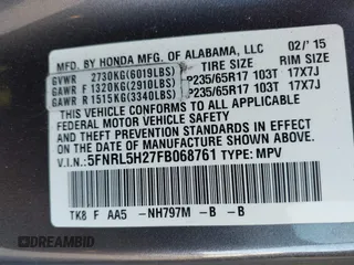 2015 Honda Odyssey LX с VIN 5FNRL5H27FB068761, выставлен на аукционе IAAI как лот 41479420 с пробегом 84 532 миль миль и . История ставок и продаж доступна на DreamBid. Изображение 9.
