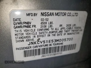 2003 Infiniti G35 w/Leather z VIN JNKCV51E53M005700, wystawiony jako Copart lot #45799755 z przebiegiem Nie podano mil oraz Nie do naprawy • Non repairable. Historia ofert i sprzedaży dostępna na DreamBid. Obrazek 12.