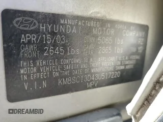 2003 Hyundai Santa Fe GLS with VIN KM8SC13D43U517220, listed as a Copart auction lot 76797714 with 126,733 mi miles and Salvage Title. Bid and sale history available at carsss.com. Image 14.