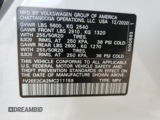 2021 Volkswagen Atlas SEL with VIN 1V2EE2CA2MC211159, listed as a Copart auction lot 87508525 with 44,127 mi miles and Salvage title. Bid and sale history available at DreamBid. Image 13.
