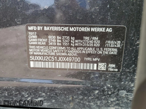 2018 BMW X6 xDrive35i with VIN 5UXKU2C51J0X49700, listed as a Copart auction lot 48802985 with 95,733 mi miles and Salvage Title. Bid and sale history available at carsss.com. Image 15.