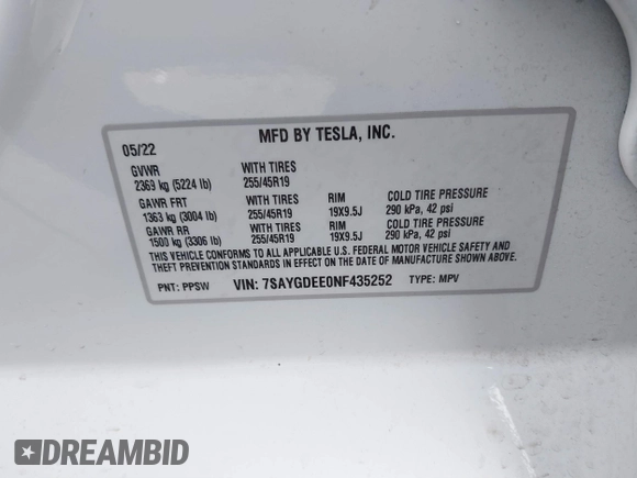2022 Tesla Model Y Long Range z VIN 7SAYGDEE0NF435252, wystawiony jako IAAI lot #41449612 z przebiegiem 48 671 mil mil oraz . Historia ofert i sprzedaży dostępna na DreamBid. Obrazek 9.
