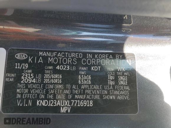 2020 Kia Soul S with VIN KNDJ23AUXL7716918, listed as a Copart auction lot 48226025 with 65,249 mi miles and Salvage Title. Bid and sale history available at DreamBid. Image 14.