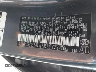 2012 Toyota Corolla L with VIN 2T1BU4EE9CC831743, listed as a IAAI auction lot 41870966 with 166,548 mi miles. Bid and sale history available at carsss.com. Image 9.