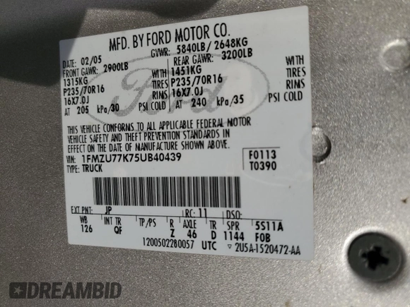 2005 Ford Explorer Sport Trac XLS z VIN 1FMZU77K75UB40439, wystawiony jako Copart lot #88530195 z przebiegiem 181 383 mil mil oraz Szkoda całkowita • Salvage title. Historia ofert i sprzedaży dostępna na DreamBid. Obrazek 12.