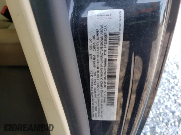 2010 Volkswagen Beetle z VIN 3VWPG3AG3AM036686, wystawiony jako Copart lot #59277385 z przebiegiem 169 866 mil mil oraz Szkoda całkowita • Salvage title. Historia ofert i sprzedaży dostępna na DreamBid. Obrazek 12.