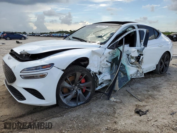 2023 Genesis G70 3.3T with VIN KMTG54TEXPU105082, listed as a Copart auction lot 65000724 with 12,941 mi miles and Salvage Title. Bid and sale history available at carsss.com. Image 1.
