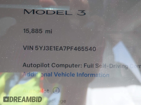2023 Tesla Model 3 z VIN 5YJ3E1EA7PF465540, wystawiony jako IAAI lot #42261848 z przebiegiem 15 885 mil mil oraz . Historia ofert i sprzedaży dostępna na DreamBid. Obrazek 15.