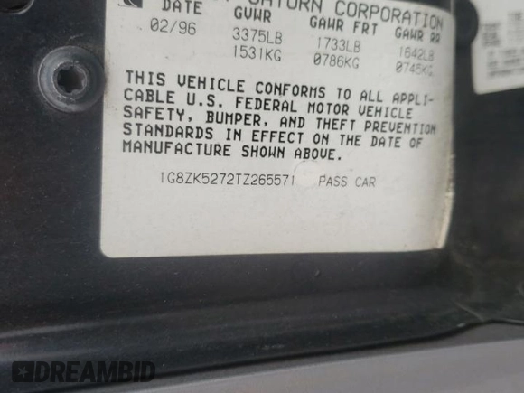 1996 Saturn SL with VIN 1G8ZK5272TZ265571, listed as a Copart auction lot 51267475 with 142,824 mi miles and Salvage Title. Bid and sale history available at carsss.com. Image 12.