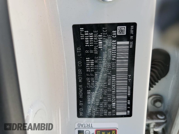 2018 Honda Clarity Plug-In Hybrid with VIN JHMZC5F19JC022895, listed as a Copart auction lot 59470014 with 56,930 mi miles and Salvage Title. Bid and sale history available at carsss.com. Image 13.