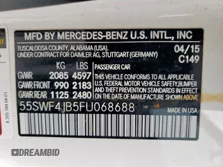2015 Mercedes-Benz C 300 z VIN 55SWF4JB5FU068688, wystawiony jako Copart lot #57810905 z przebiegiem 108 039 mil mil oraz Szkoda całkowita • Salvage title. Historia ofert i sprzedaży dostępna na DreamBid. Obrazek 12.