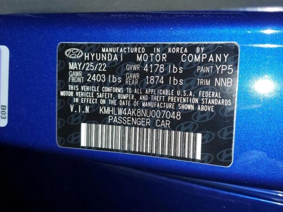 2022 Hyundai Elantra N with VIN KMHLW4AK8NU007048, listed as a Copart auction lot 85710784 with 17,031 mi miles and Salvage Title. Bid and sale history available at carsss.com. Image 12.