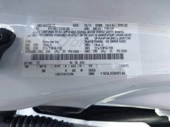 2012 Ford Focus SE z VIN 1FAHP3K29CL265135, wystawiony jako IAAI lot #40989480 z przebiegiem 158 742 mil mil oraz . Historia ofert i sprzedaży dostępna na DreamBid. Obrazek 9.