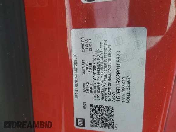 2023 Chevrolet Camaro 1LS z VIN 1G1FB1RX2P0158823, wystawiony jako Copart lot #87689775 z przebiegiem 14 678 mil mil oraz Szkoda całkowita • Salvage title. Historia ofert i sprzedaży dostępna na DreamBid. Obrazek 12.