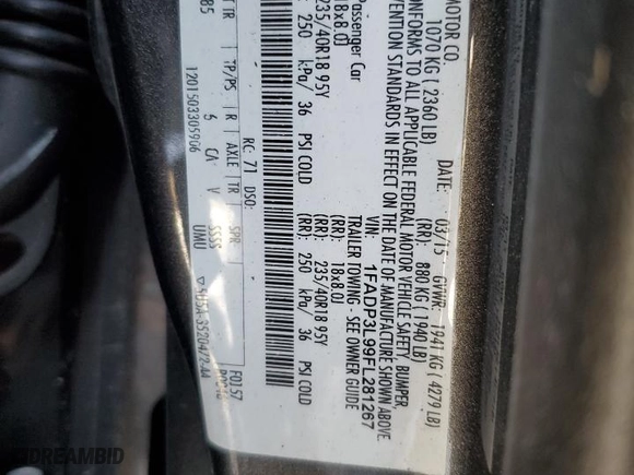 2015 Ford Focus ST with VIN 1FADP3L99FL281267, listed as a Copart auction lot 43013865 with 106,953 mi miles and Salvage Title. Bid and sale history available at carsss.com. Image 14.