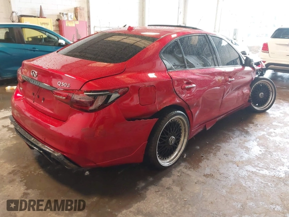 2021 Infiniti Q50 Red Sport 400 z VIN JN1FV7DR6MM881107, wystawiony jako IAAI lot #42370115 z przebiegiem 45 999 mil mil oraz . Historia ofert i sprzedaży dostępna na DreamBid. Obrazek 4.