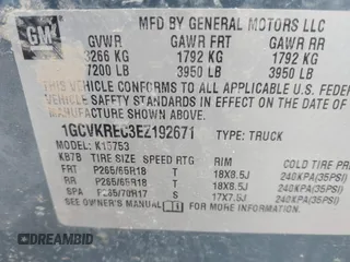 2014 Chevrolet Silverado 1500 LT with VIN 1GCVKREC3EZ192671, listed as a IAAI auction lot 41667814 with 124,292 mi miles and . Bid and sale history available at DreamBid. Image 9.