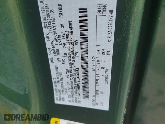 2025 Ford Bronco Badlands z VIN 1FMEE9BP1SLA66088, wystawiony jako Copart lot #60238525 z przebiegiem 1 419 mil mil oraz Czysty tytuł • Clean title. Historia ofert i sprzedaży dostępna na DreamBid. Obrazek 13.