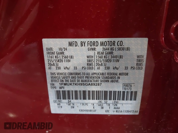 2025 Ford Explorer ST-Line с VIN 1FMUK7KH9SGA89287, выставлен на аукционе IAAI как лот 42265994 с пробегом 8 439 миль миль и . История ставок и продаж доступна на DreamBid. Изображение 9.