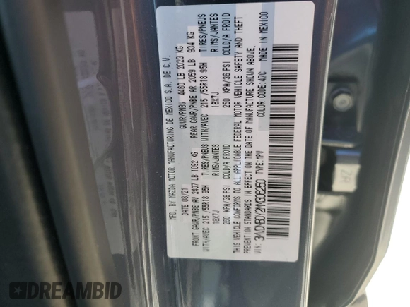 2021 Mazda CX-30 Premium with VIN 3MVDMBDY2MM306250, listed as a Copart auction lot 53430615 with 59,112 mi miles and Salvage title. Bid and sale history available at DreamBid. Image 16.