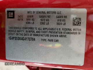 2016 Buick Verano Group with VIN 1G4PS5SK4G4170784, listed as a Copart auction lot 59562885 with 63,964 mi miles and Salvage title. Bid and sale history available at DreamBid. Image 12.