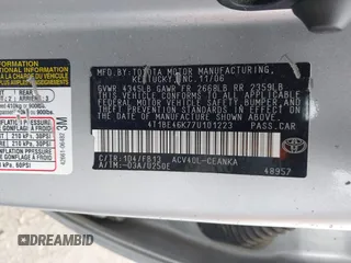 2007 Toyota Camry CE with VIN 4T1BE46K77U101223, listed as a IAAI auction lot 42282044 with 153,807 mi miles and . Bid and sale history available at DreamBid. Image 9.