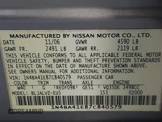 2007 Nissan Maxima SL z VIN 1N4BA41E87C840579, wystawiony jako IAAI lot #42165787 z przebiegiem 240 449 mil mil oraz . Historia ofert i sprzedaży dostępna na DreamBid. Obrazek 9.