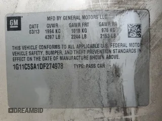 2013 Chevrolet Malibu LT with VIN 1G11C5SA1DF274978, listed as a Copart auction lot 45007205 with 221,086 mi miles and Salvage Title. Bid and sale history available at DreamBid. Image 15.