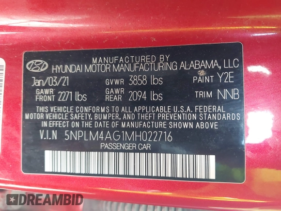 2021 Hyundai Elantra SEL z VIN 5NPLM4AG1MH022716, wystawiony jako IAAI lot #41930285 z przebiegiem 53 294 mil mil oraz . Historia ofert i sprzedaży dostępna na DreamBid. Obrazek 9.