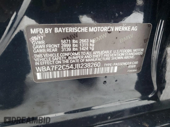 2018 BMW 7 Series 750i xDrive with VIN WBA7F2C54JB238260, listed as a Copart auction lot 89202965 with 51,634 mi miles and Salvage Title. Bid and sale history available at carsss.com. Image 13.