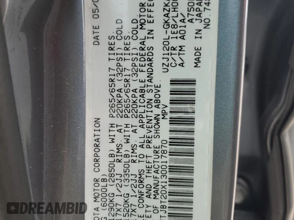 2003 Lexus GX 470 z VIN JTJBT20X130017870, wystawiony jako Copart lot #50525215 z przebiegiem 280 637 mil mil oraz Szkoda całkowita • Salvage title. Historia ofert i sprzedaży dostępna na DreamBid. Obrazek 12.
