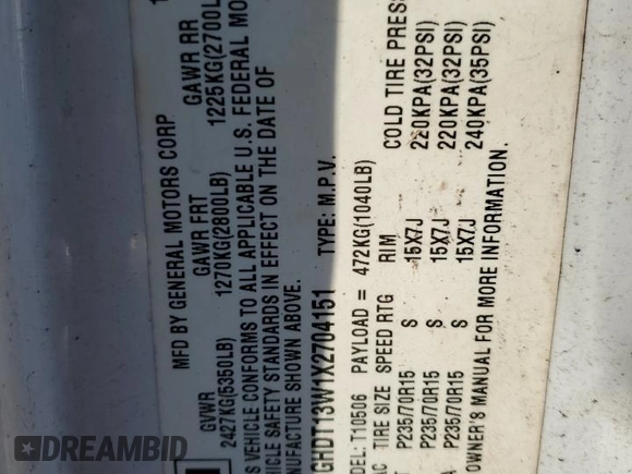 1999 Oldsmobile Bravada z VIN 1GHDT13W1X2704151, wystawiony jako Copart lot #76802764 z przebiegiem 155 630 mil mil oraz Szkoda całkowita • Salvage title. Historia ofert i sprzedaży dostępna na DreamBid. Obrazek 14.