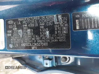 2019 Kia Niro EX with VIN KNDCC3LC3K5275931, listed as a IAAI auction lot 41279794 with 88,672 mi miles. Bid and sale history available at carsss.com. Image 9.