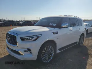 2019 Infiniti QX80 LUXE with VIN JN8AZ2NE7K9231734, listed as a Copart auction lot 69708214 with 57,078 mi miles and Salvage Title. Bid and sale history available at carsss.com. Image 1.
