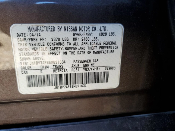2014 Infiniti Q50 Premium with VIN JN1BV7AP6EM691634, listed as a Copart auction lot 83787484 with 0 mi miles and Non Repairable. Bid and sale history available at carsss.com. Image 13.