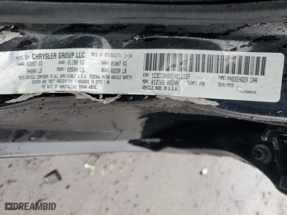 2014 Chrysler 200 LX with VIN 1C3CCBAB8EN211137, listed as a Copart auction lot 43703675 with 167,497 mi miles and Salvage Title. Bid and sale history available at carsss.com. Image 12.