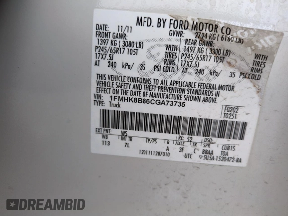 2012 Ford Explorer with VIN 1FMHK8B86CGA73735, listed as a Copart auction lot 47701955 with 165,955 mi miles and Salvage title. Bid and sale history available at DreamBid. Image 12.