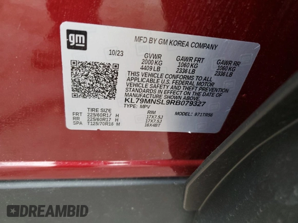 2024 Chevrolet TrailBlazer LS with VIN KL79MNSL9RB079327, listed as a Copart auction lot 46916855 with 4,807 mi miles and Salvage Title. Bid and sale history available at DreamBid. Image 13.