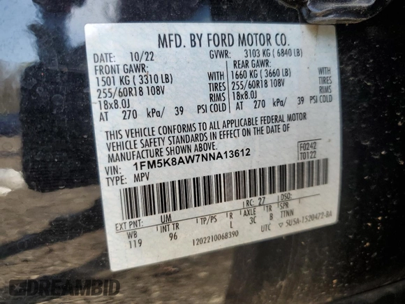 2022 Ford Police Interceptor Utility z VIN 1FM5K8AW7NNA13612, wystawiony jako Copart lot #53203665 z przebiegiem 25 686 mil mil oraz Tytuł czysty. Historia ofert i sprzedaży dostępna na DreamBid. Obrazek 14.