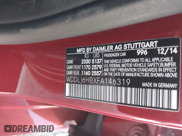 2015 Mercedes-Benz CLS-Class CLS 400 with VIN WDDLJ6HBXFA146319, listed as a IAAI auction lot 40631751 with 41,206 mi miles. Bid and sale history available at carsss.com. Image 9.