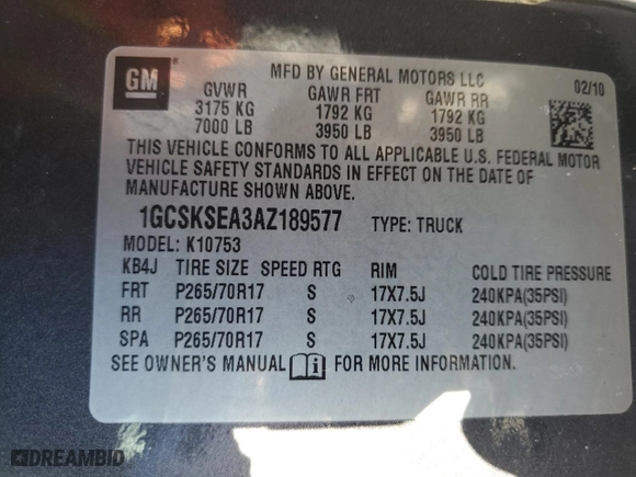 2010 Chevrolet Silverado 1500 LT with VIN 1GCSKSEA3AZ189577, listed as a Copart auction lot 85561544 with 199,534 mi miles and Non Repairable. Bid and sale history available at carsss.com. Image 12.
