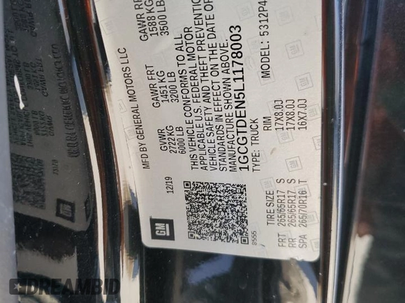 2020 Chevrolet Colorado 4WD Z71 with VIN 1GCGTDEN5L1178003, listed as a Copart auction lot 73652864 with Not provided miles and Salvage title. Bid and sale history available at DreamBid. Image 14.