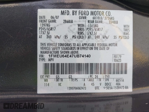 2007 Ford Explorer Eddie Bauer с VIN 1FMEU64E47UB74140, выставлен на аукционе IAAI как лот 41927619 с пробегом 179 888 миль миль и . История ставок и продаж доступна на DreamBid. Изображение 9.