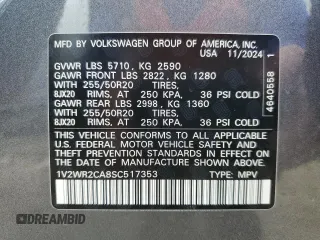 2025 Volkswagen Atlas SE with VIN 1V2WR2CA8SC517353, listed as a Copart auction lot 63493995 with Not provided miles and Non repairable. Bid and sale history available at DreamBid. Image 13.